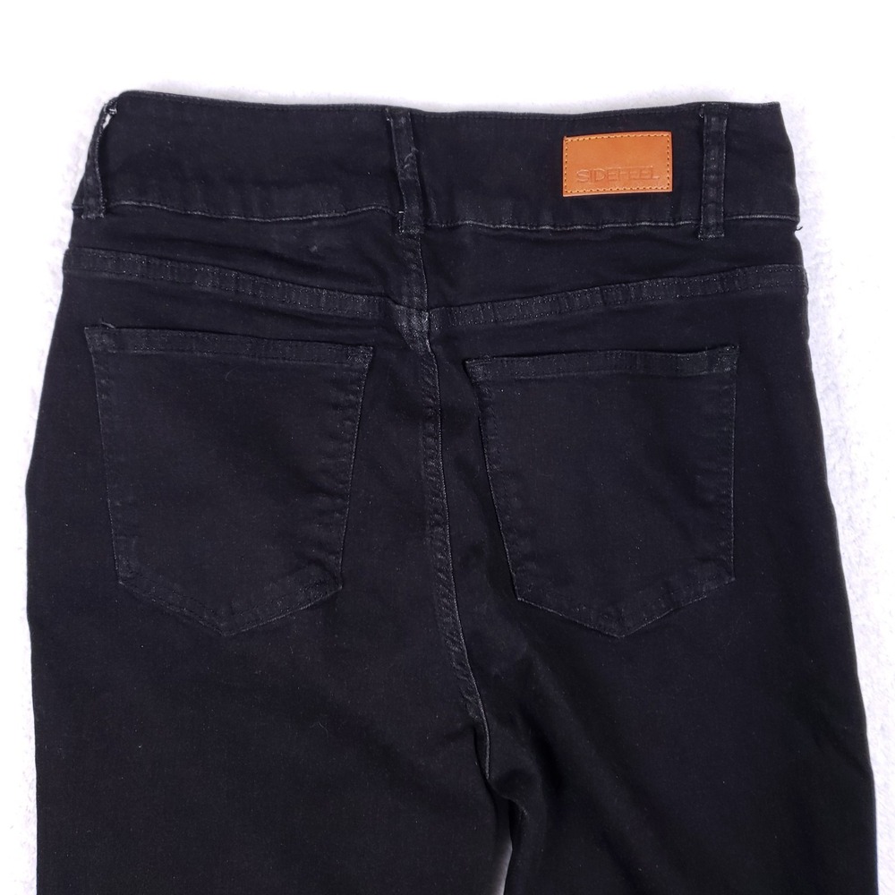SIDEFEEL High Waisted Jeans 10 Black Straight Leg Raw Hem Stretch Denim‎ - Picture 10 of 11
